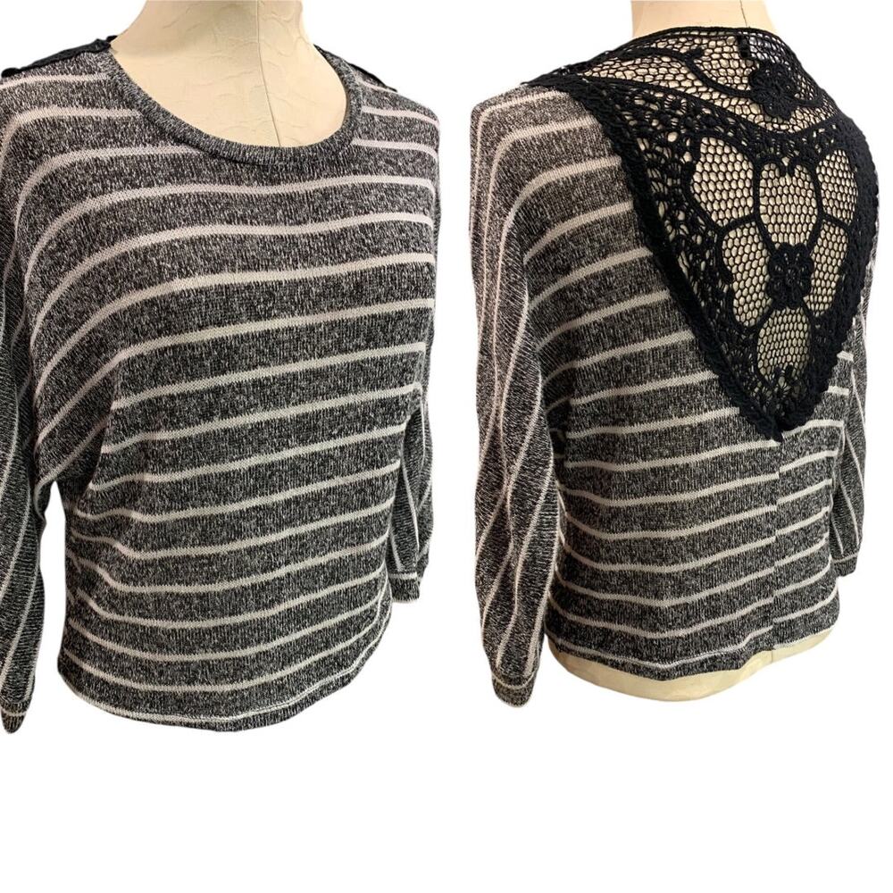 Medium Petite Spencer & Olivia Womens Gray Crochet Detail Sheer Lightweight